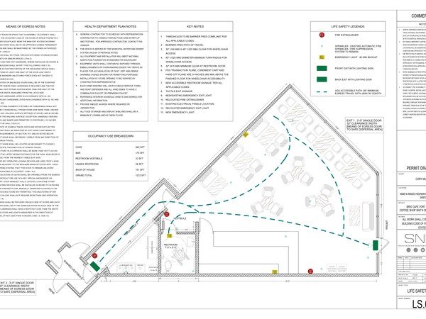 Brio Cafe permit coordination drawing sheet